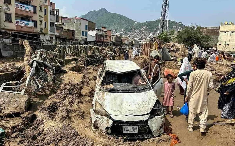 Roads in Mingora, Khyber Pakhtunkhwa province, northern Pakistan on August 16 after heavy rain and flash floods. Photo: AFP
