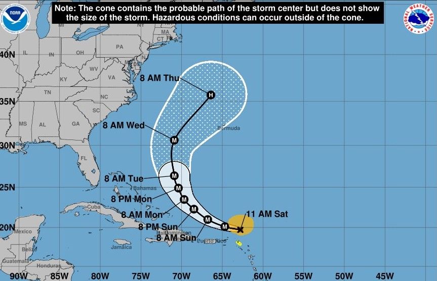 Forecast of the path of super typhoon Erin. Photo: NOAA