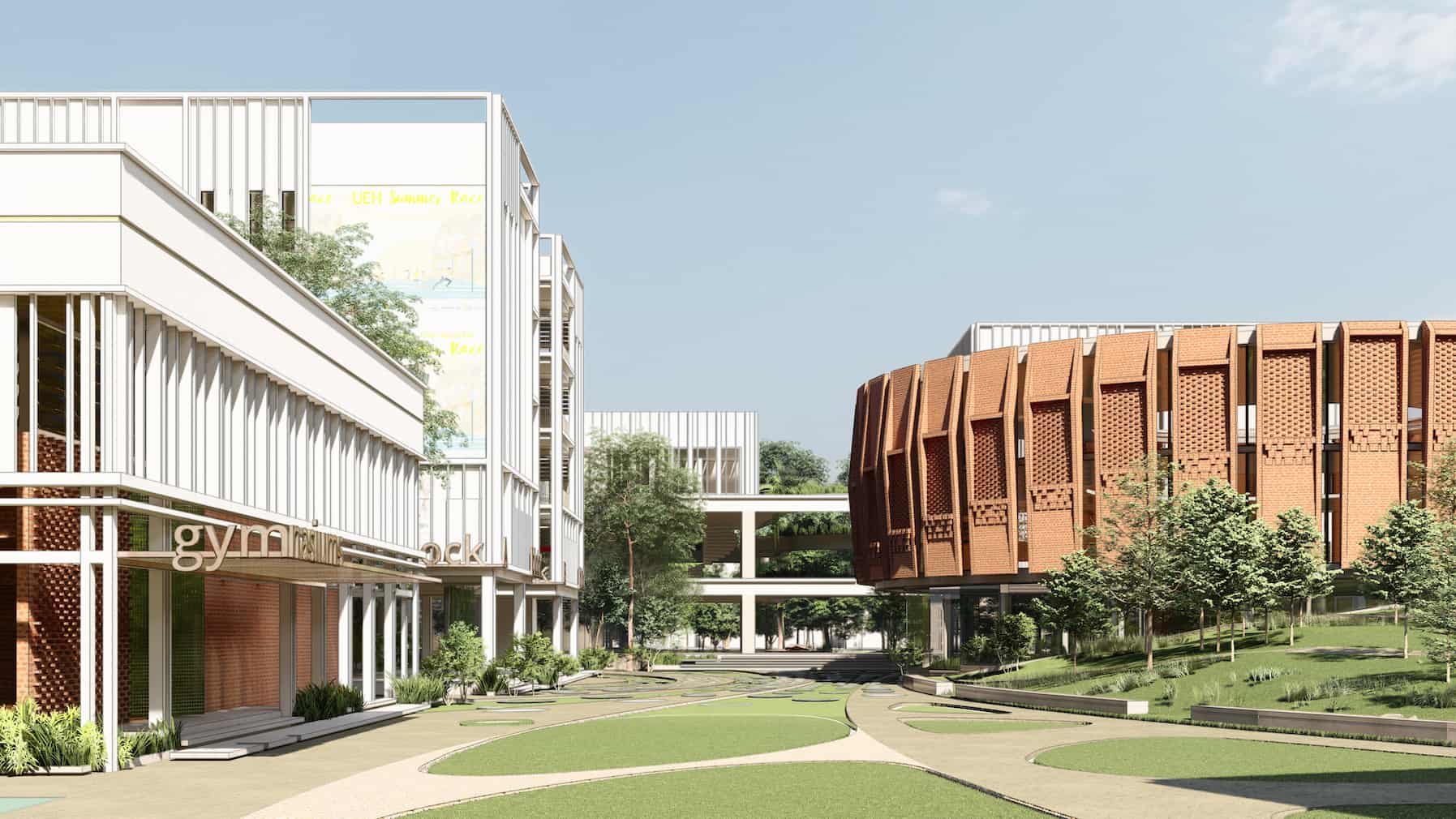 UEH Nexus Campus Nha Trang co kien truc hien dai, mang cam hung Cham-pa. Anh: UEH
