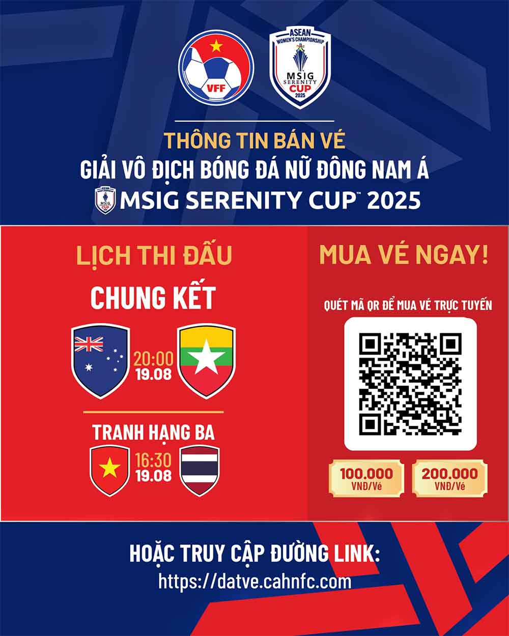 Ma QR mua ve cac tran tranh hang 3 va chung ket giai nu Dong Nam A 2025. Anh: VFF