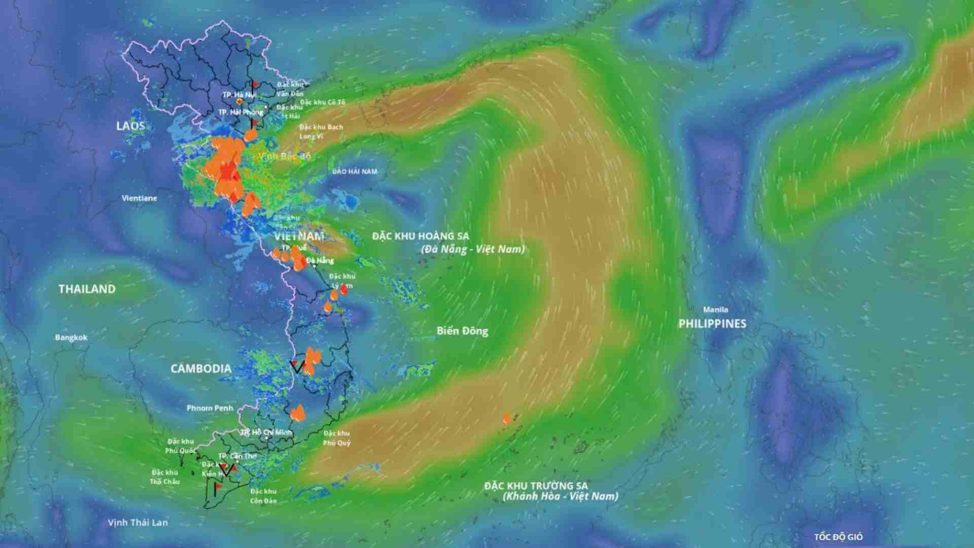 熱帯低気圧の進路と悪天候の予測。出典:ベトナム自然災害監視システム