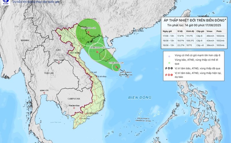 Forecast of the path of the tropical depression in the East Sea. Photo: Vietnam National Center for Hydro-Meteorological Forecasting