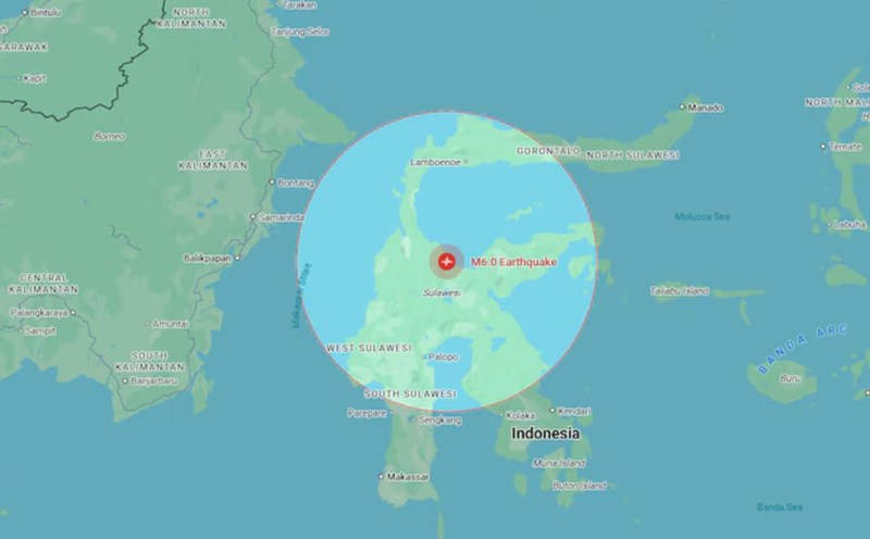 A 6.0-magnitude earthquake occurred in Central Sulawesi province, Indonesia, on the morning of August 17, 2025. Photo: Google Maps