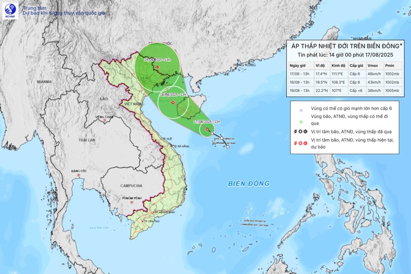 Cap nhat duong di va vung anh huong cua ap thap nhiet doi. Anh: NCHMF