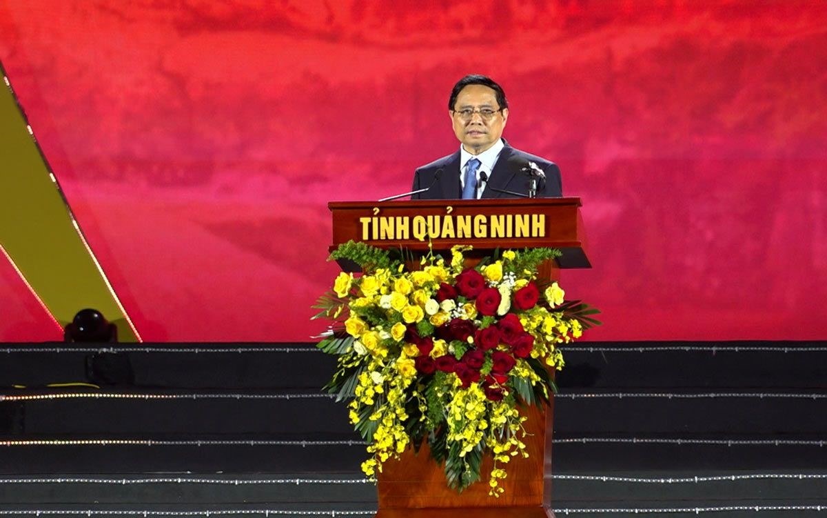 Thu tuong Chinh phu Pham Minh Chinh phat bieu chi dao tai buoi le. Anh: Doan Hung