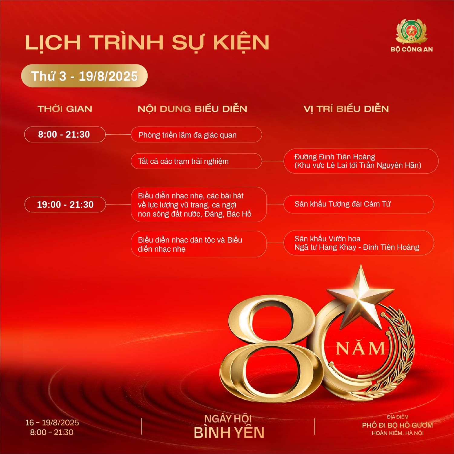 Lich trinh cac hoat dong ngay 19.8. Anh: Bo Cong an