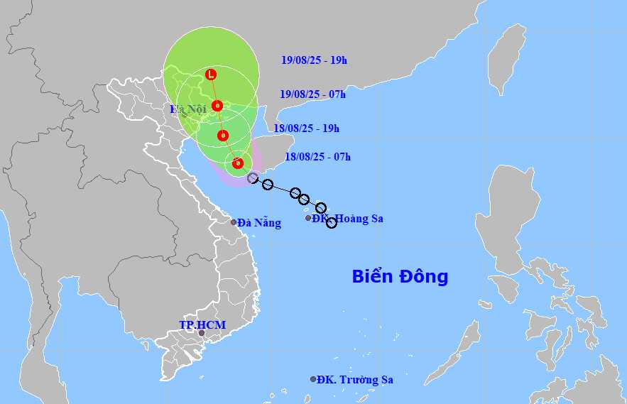 Cap nhat vi tri cua ap thap nhiet doi tren Bien Dong. Anh: Trung tam Du bao Khi tuong Thuy van quoc gia