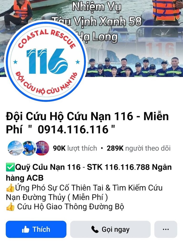Fanpage Doi cuu ho cuu nan 116 thu hut hang tram nghin luot thich, theo doi. Anh: Facebook.