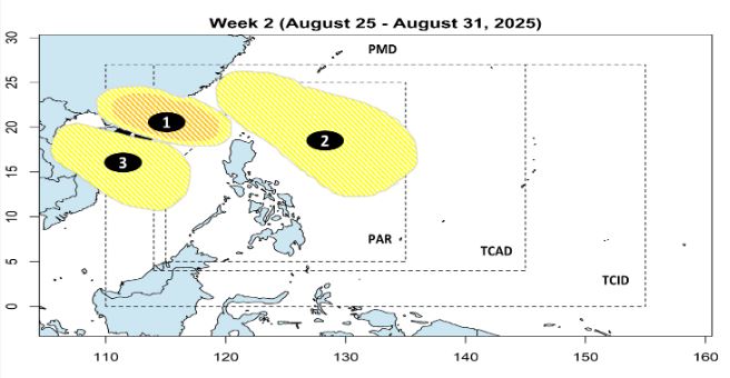Du bao 3 ap thap lien tiep gan Bien Dong tu ngay 18-31.8. Anh: PAGASA