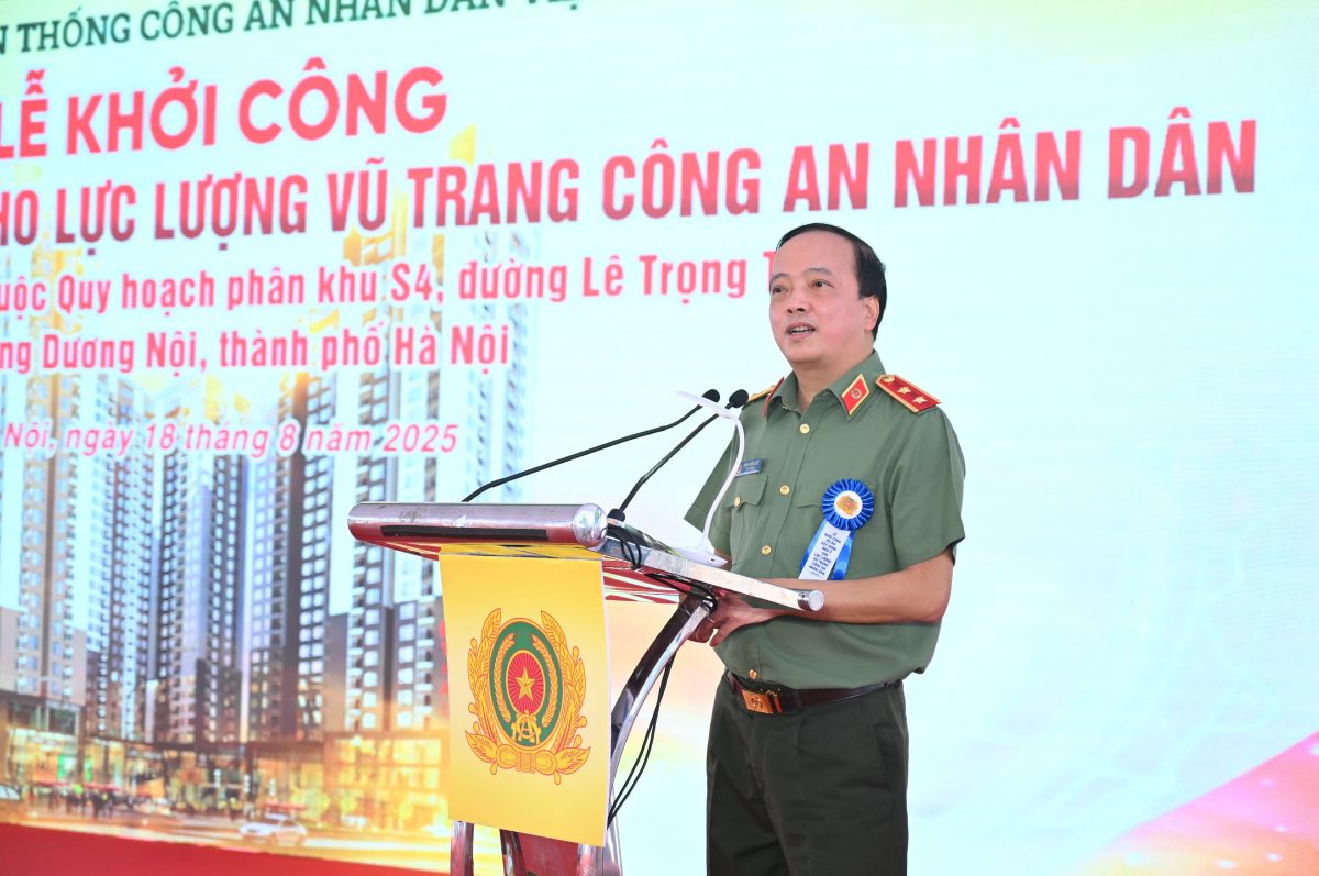 Deputy Minister of Public Security Dang Hong Duc spoke at the groundbreaking ceremony. Photo: Ministry of Public Security