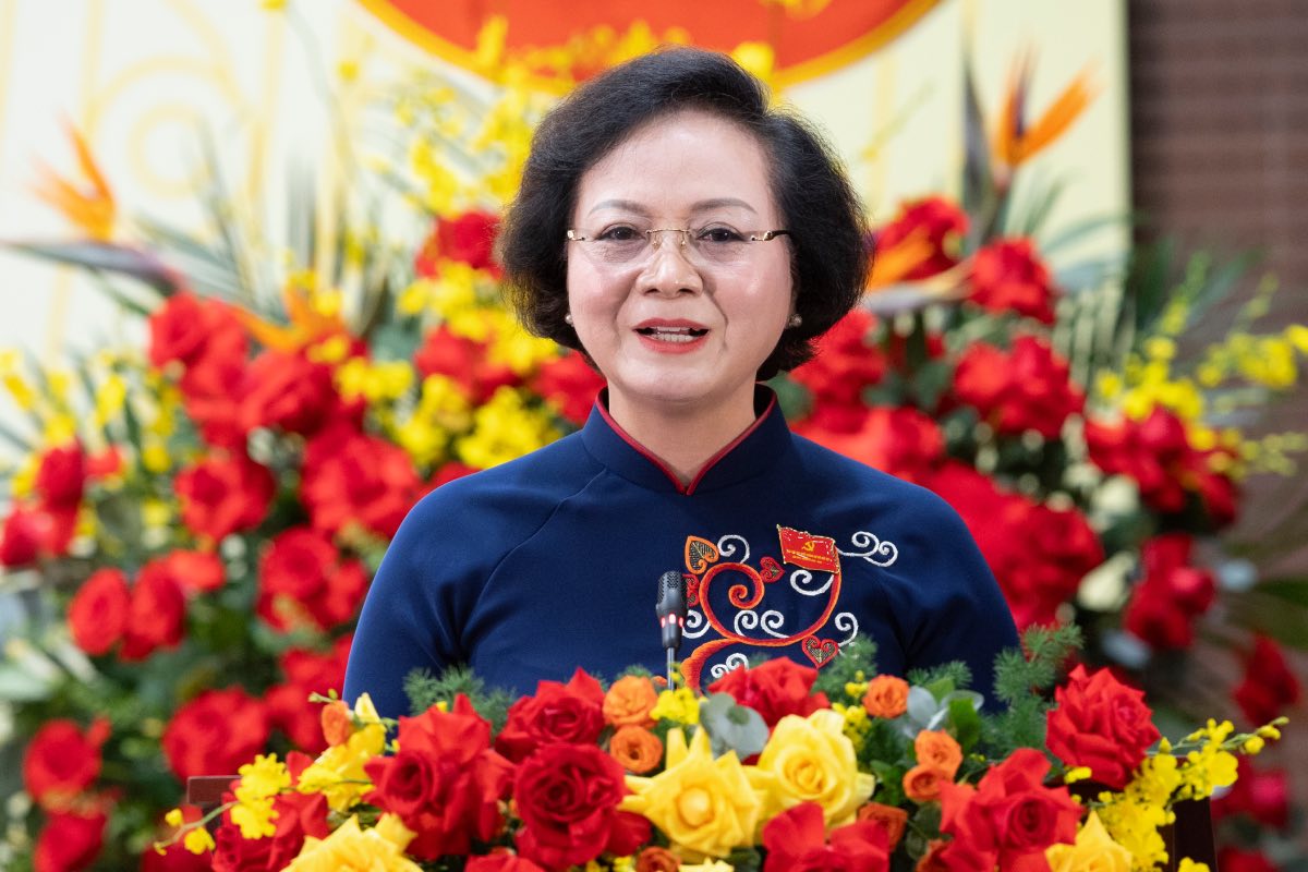 Bi thu Dang uy, Bo truong Bo Noi vu nhiem ky 2020-2025 Pham Thi Thanh Tra phat bieu khai mac Dai hoi. Anh: Manh Quan.