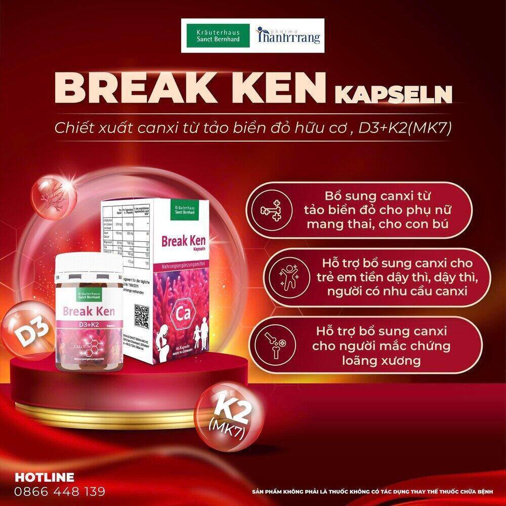 Vien uong Canxi Break Ken duoc phan phoi doc quyen phan phoi boi Thanh Trang Pharma tai Viet Nam voi he thong QR code, tem chong hang gia ro rang. Anh: Thanh Trang Pharma