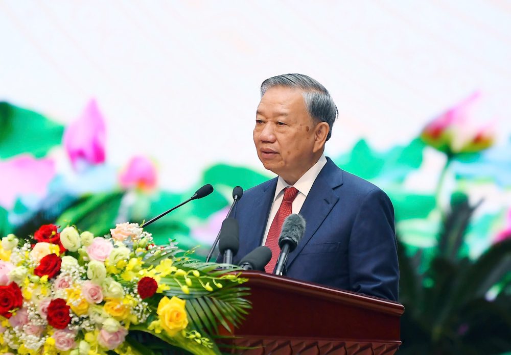 Tong Bi thu To Lam phat bieu tai cuoc gap mat ngay 18.8. Anh: Hai Nguyen