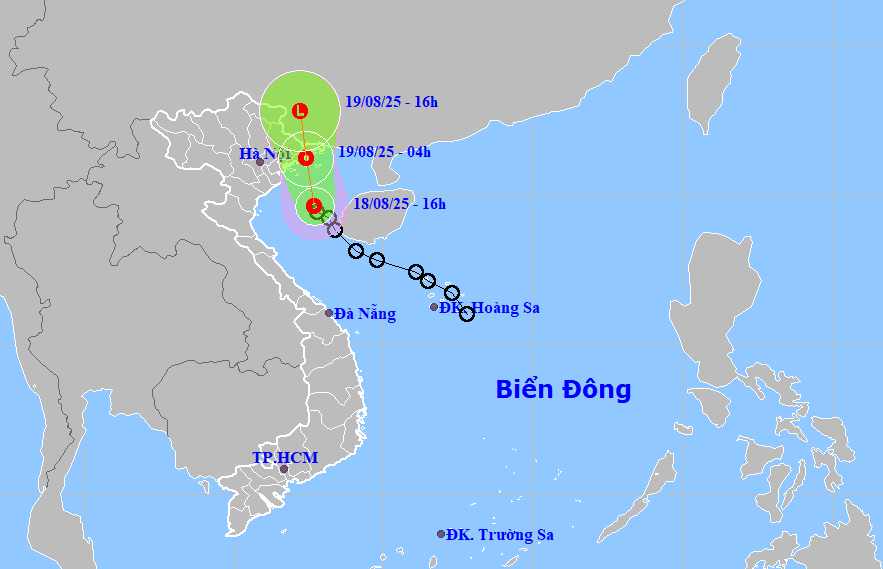 Cap nhat huong di cua ap thap nhiet doi tren Bien Dong. Anh: Trung tam Du bao Khi tuong Thuy van quoc gia