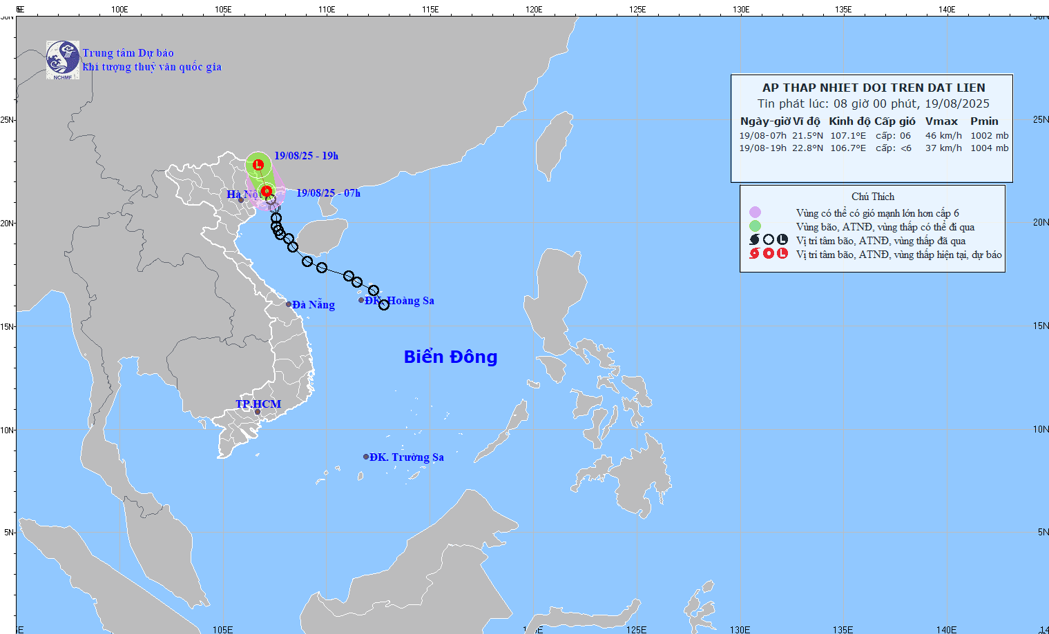 The path of the tropical depression after making landfall. Photo: NCHMF