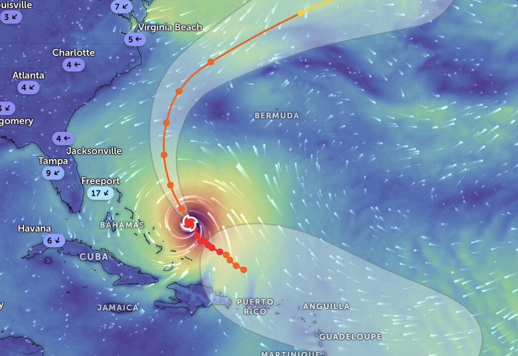 The path of Erin. Photo: Zoom Earth