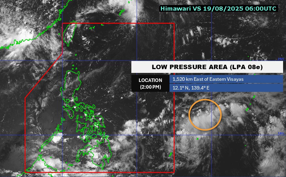 The tropical depression is at about 12.1 degrees North latitude - 139.4 degrees East longitude, about 1,520km east of Eastern Visayas, Philippines. Photo: PAGASA
