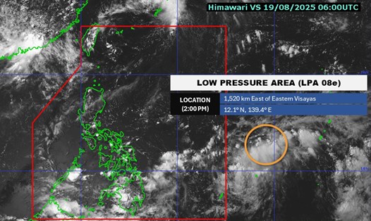 Áp thấp nhiệt đới ở khoảng 12,1 độ Vĩ Bắc - 139,4 độ Kinh Đông, cách vùng Đông Visayas, Philippines khoảng 1.520km về phía Đông. Ảnh: PAGASA