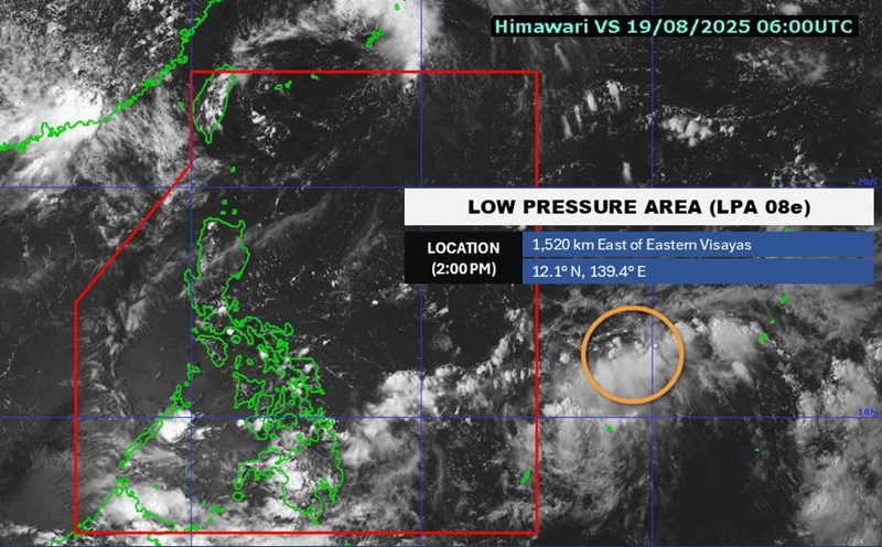 The tropical depression is at about 12.1 degrees North latitude - 139.4 degrees East longitude, about 1,520km east of Eastern Visayas, Philippines. Photo: PAGASA