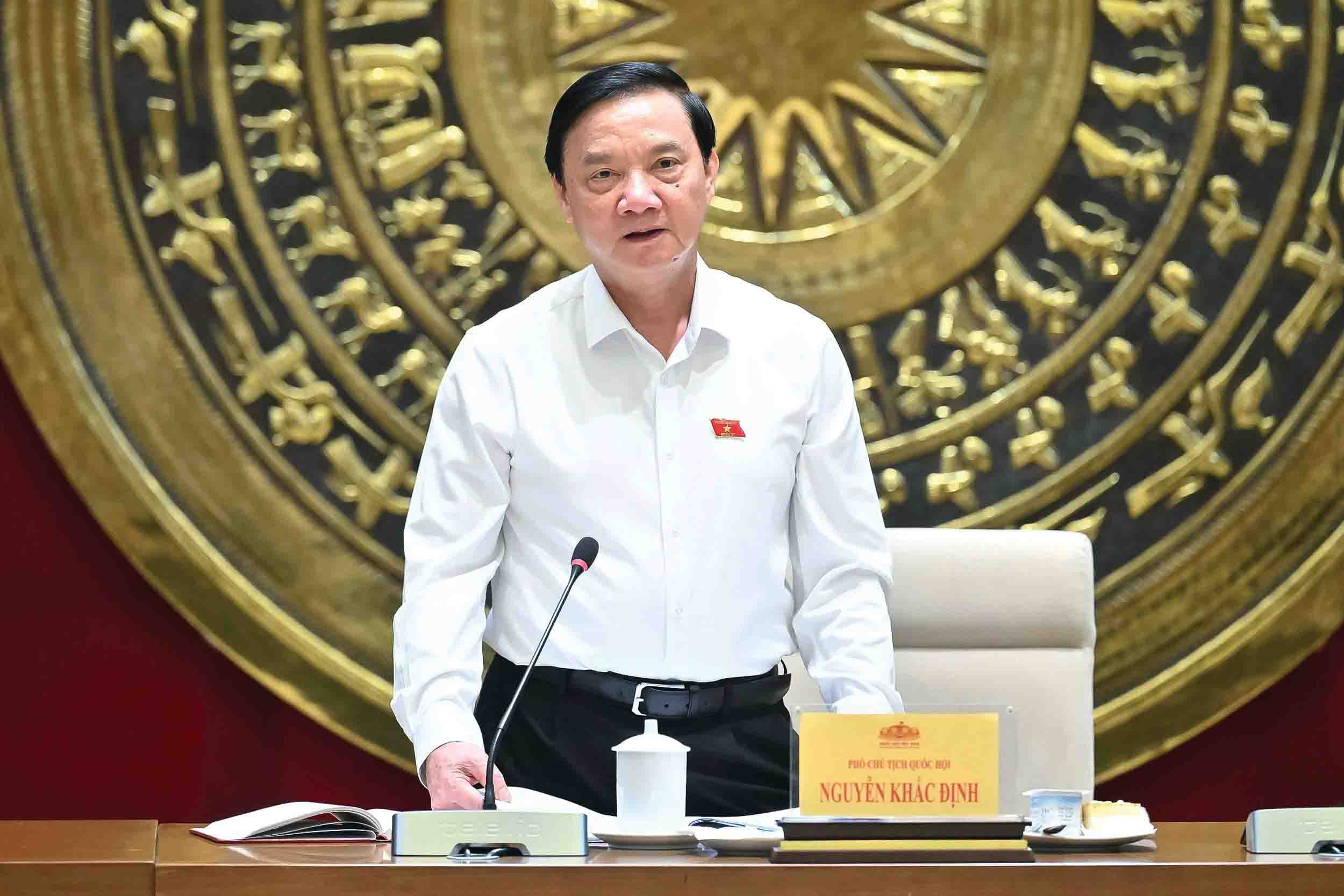 Vice Chairman of the National Assembly Nguyen Khac Dinh chaired a meeting to review the implementation of activities to celebrate the 80th anniversary of the first general election to elect the National Assembly of Vietnam. Photo: Pham Thang.