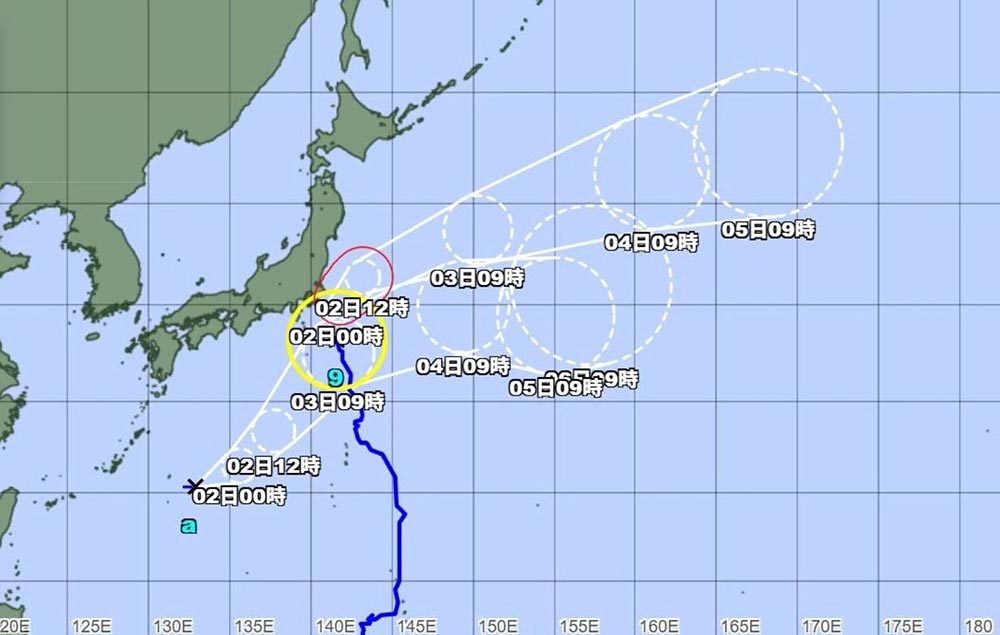 Pronostico de la trayectoria y la zona de influencia del tifon Krosa frente a Japon. Foto: JMA