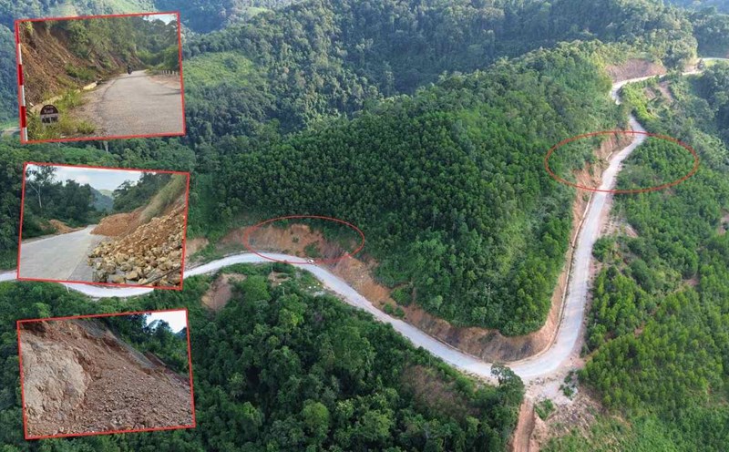 Breaking away large and small landslides on DH.60 road in the old Binh Gia district. Photo: Khanh Linh