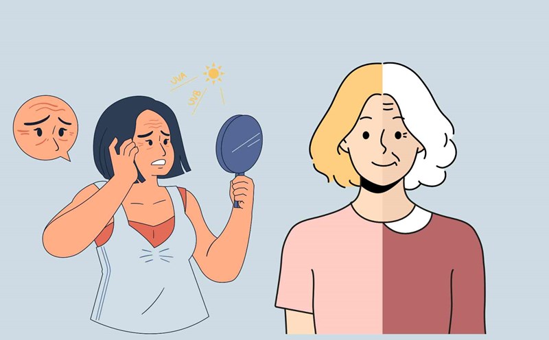 Aging skin not only makes the appearance less youthful but also reflects internal health. Graphic photo: Hoang Loc