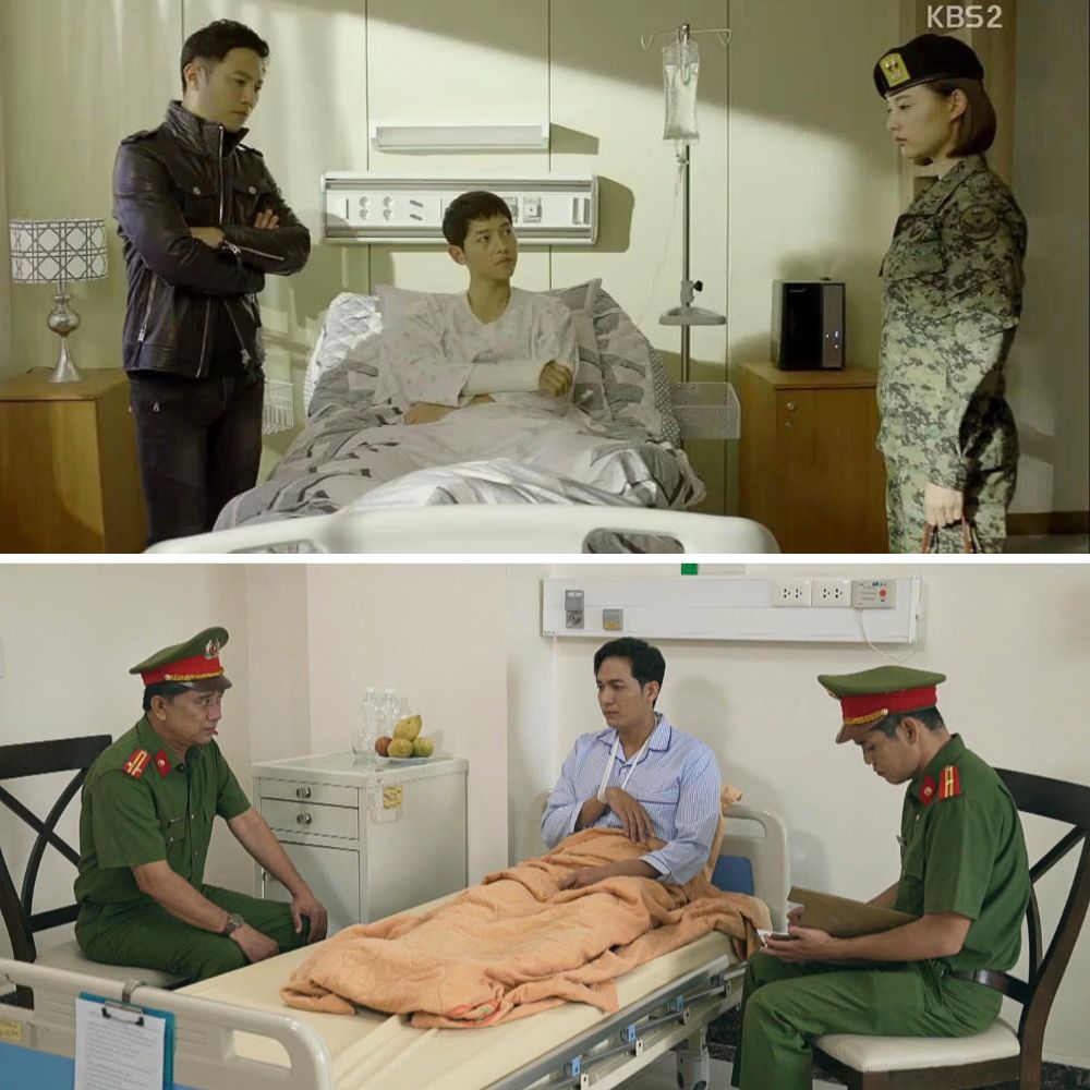 Canh phim cua Song Joong Ki (tren) duoc so sanh voi canh phim