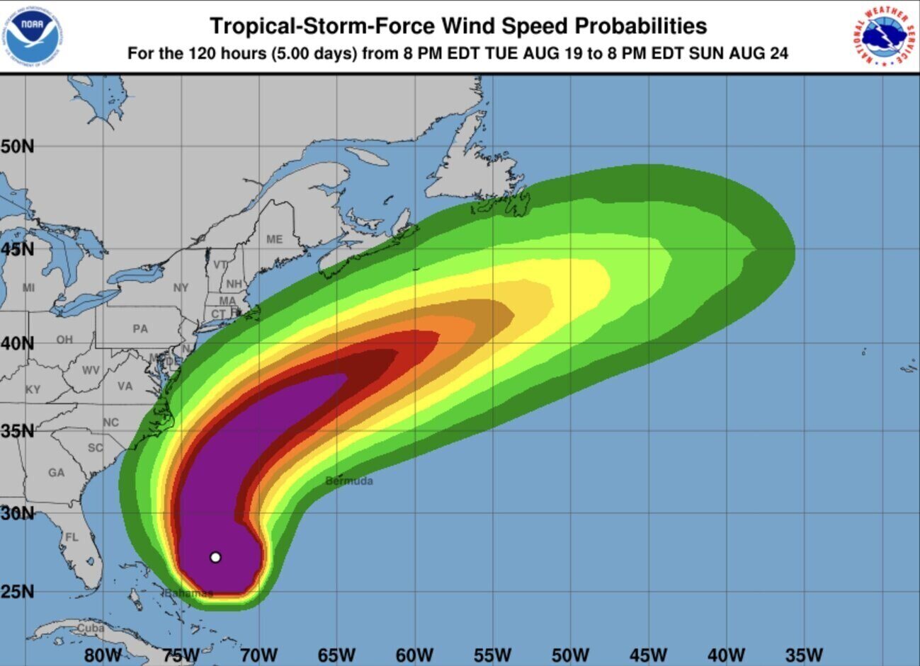 태풍 에린이 육지에 접근하고 있으며 미국 날씨에 영향을 미칠 것으로 예상됩니다. 사진: 미국 국립 허리케인 센터