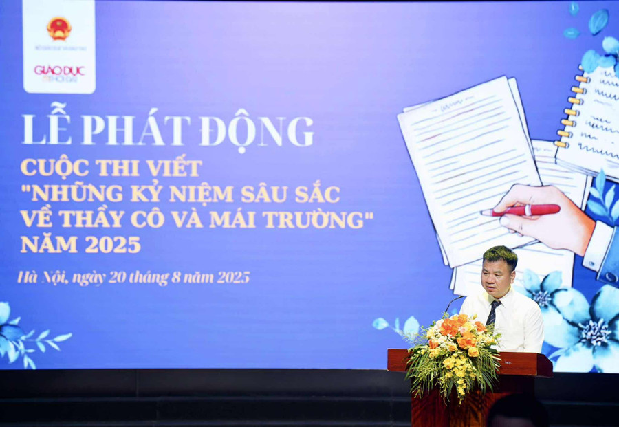 Nha bao Trieu Ngoc Lam, Tong Bien tap Bao Giao duc Thoi dai, Pho Truong ban Thuong truc Ban to chuc phat bieu. Anh: Ban to chuc