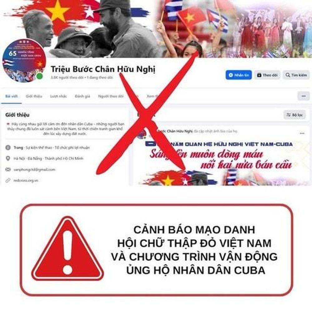 Hình ảnh trang Facebook giả mạo để vận động người dân ủng hộ Cuba. Ảnh: Công an tỉnh Hưng Yên