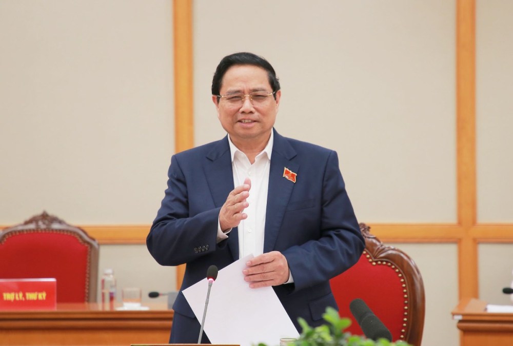 Thu tuong Chinh phu Pham Minh Chinh phat bieu tai cuoc lam viec. Anh: Hien Hoa