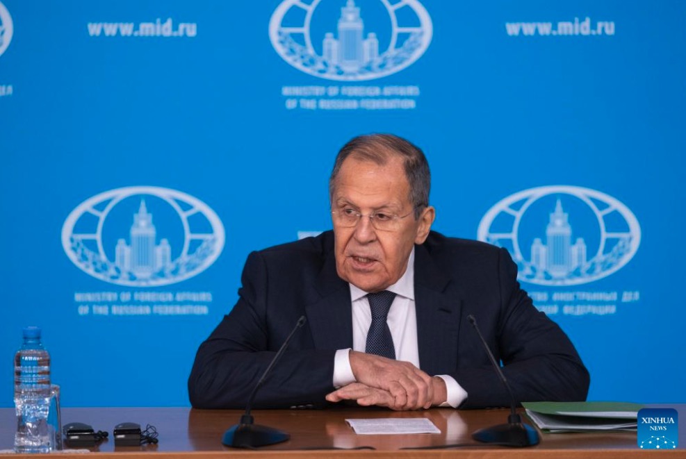 El ministro de Relaciones Exteriores ruso Sergei Lavrov habla en una conferencia de prensa anual en Moscu Rusia el 14 de enero de 2025. Foto: Xinhua