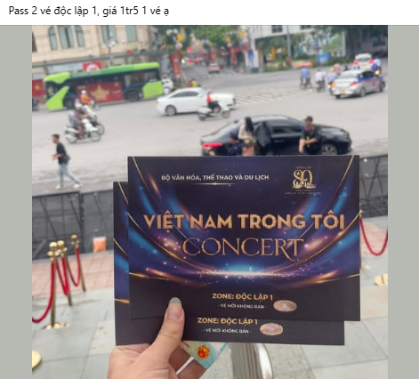 Ve concert “Viet Nam trong toi” duoc mot tai khoan dang ban tren mang. Anh chup man hinh