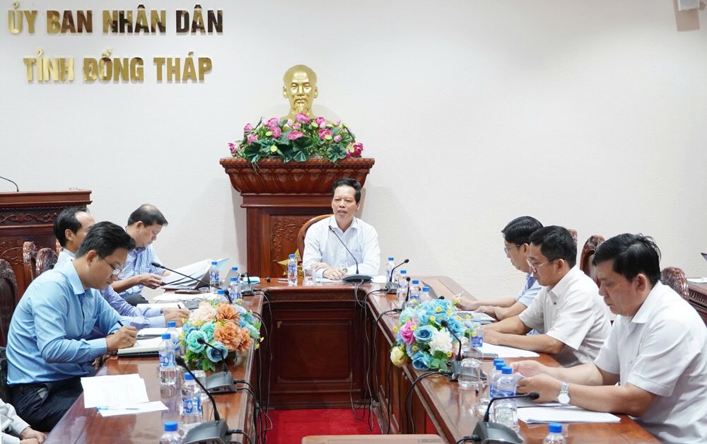 Pho Chu tich UBND tinh Nguyen Thanh Dieu phat bieu chi dao cuoc hop. Anh: Cong thong tin dien tu Dong Thap.