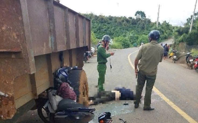 The motorbike driver died after colliding with a tractor. Photo: Lam Hong