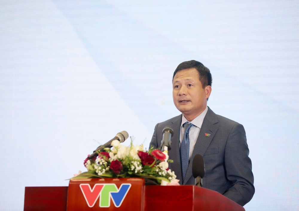 Mr. Do Duc Hoang - Deputy General Director of VTV - spoke at the Introduction Ceremony of Vietnam Today National Foreign Television channel. Photo: Tran Vuong