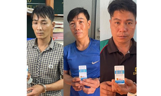 Các đối tượng trong nhóm trộm chó gồm: Đông, Nhiên, Thanh (từ trái qua) bị cơ quan chức năng bắt giữ. Ảnh: Công an