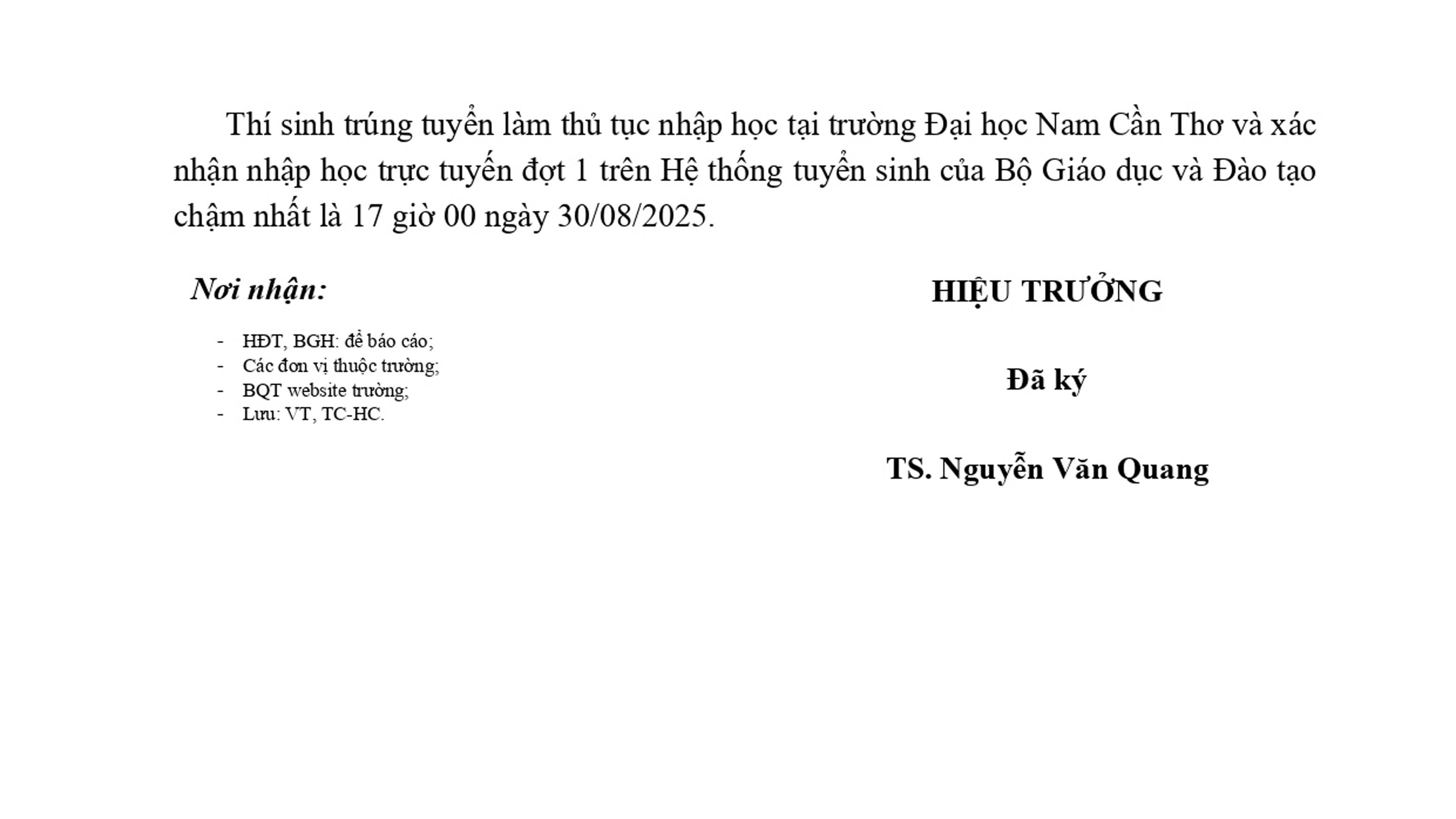 Diem chuan Truong Dai hoc Nam Can Tho nam 2025. Anh: Chup man hinh