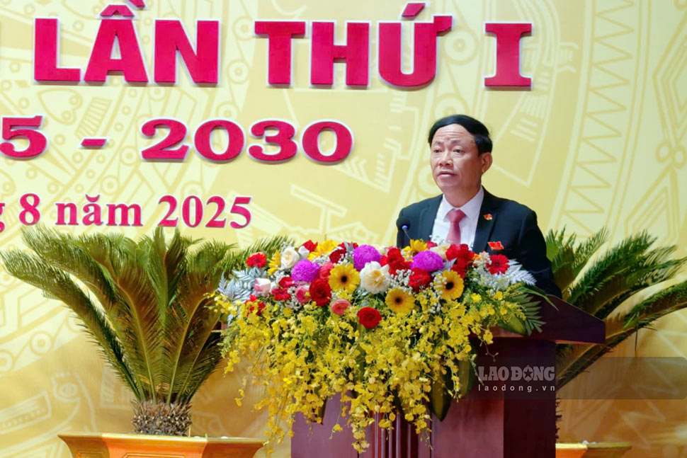 Ong Pham Anh Tuan - Pho Bi thu Tinh uy, Bi thu Dang uy, Chu tich UBND tinh Gia Lai phat bieu. Anh: Dung Nhan