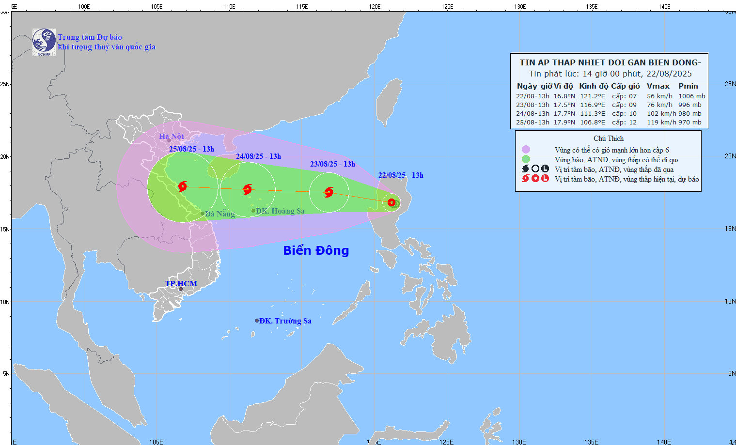 Updated at 2:00 p.m. on the location and path of the tropical depression about to strengthen into a storm. Source: National Center for Hydro-Meteorological Forecasting