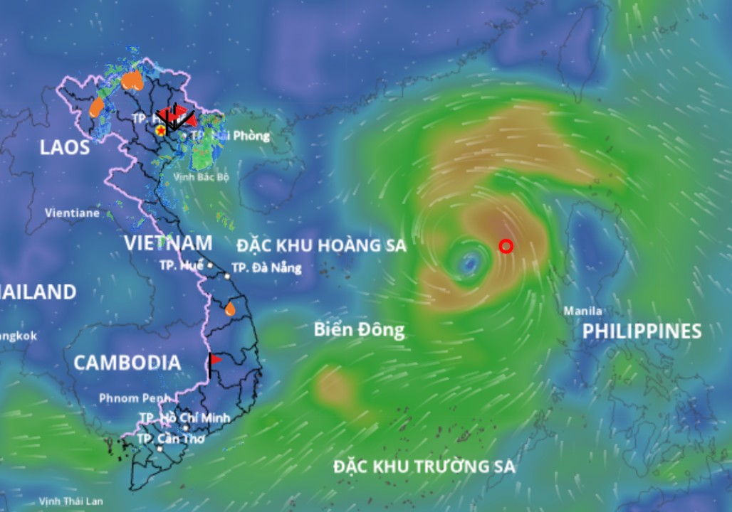 Updated location of storm No. 5 at 6:00 a.m. on August 23. Source: Vietnam Disaster Monitoring System