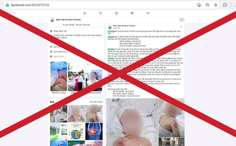 The article calling for charity from the fake hospital fanpage. Photo: BVCC
