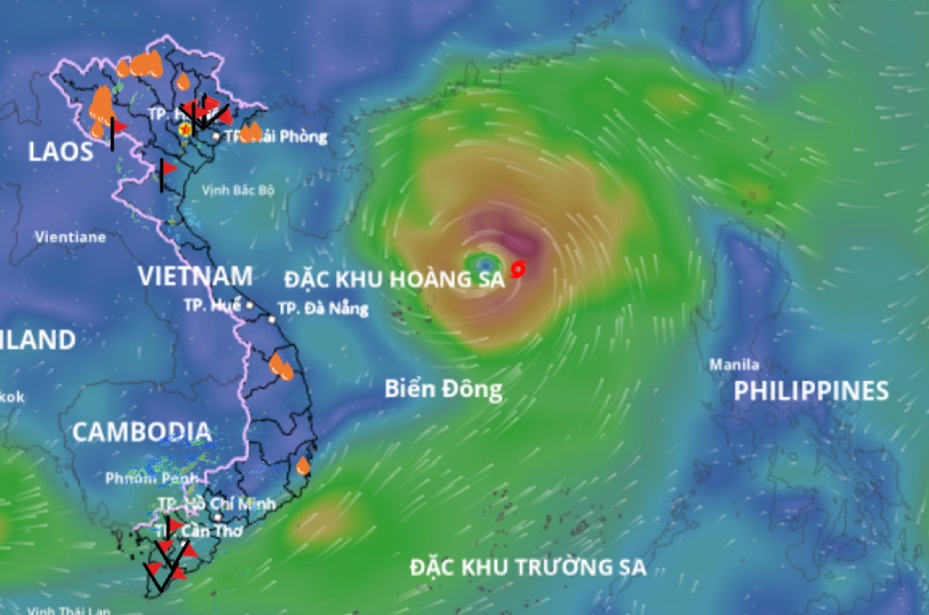 Updated location of storm No. 5 at 5:00 p.m. on August 23. Source: Vietnam Disaster Monitoring System