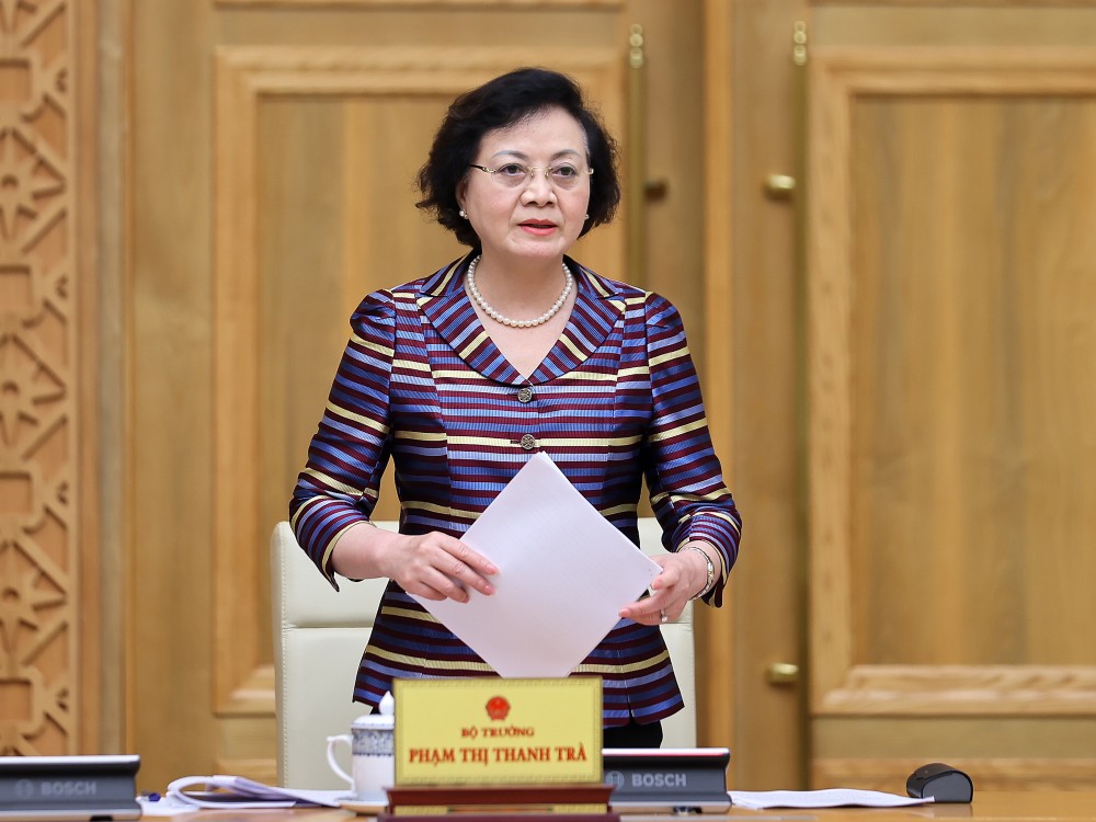 Bo truong Bo Noi vu Pham Thi Thanh Tra bao cao ve viec xu ly tai san cong, o to sau sap xep. Anh: VGP