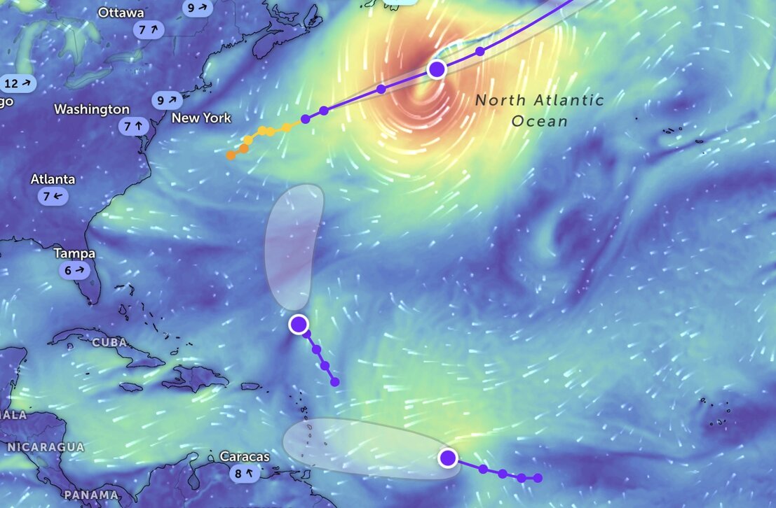 Se preve que la nueva tormenta despues de Erin aparezca pronto esta semana. Foto: Zoom Earth