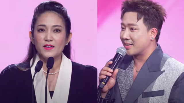 People's Artist Thanh Thuy and MC Tran Thanh at the "Em xinh say hi" awards ceremony. Photo from video