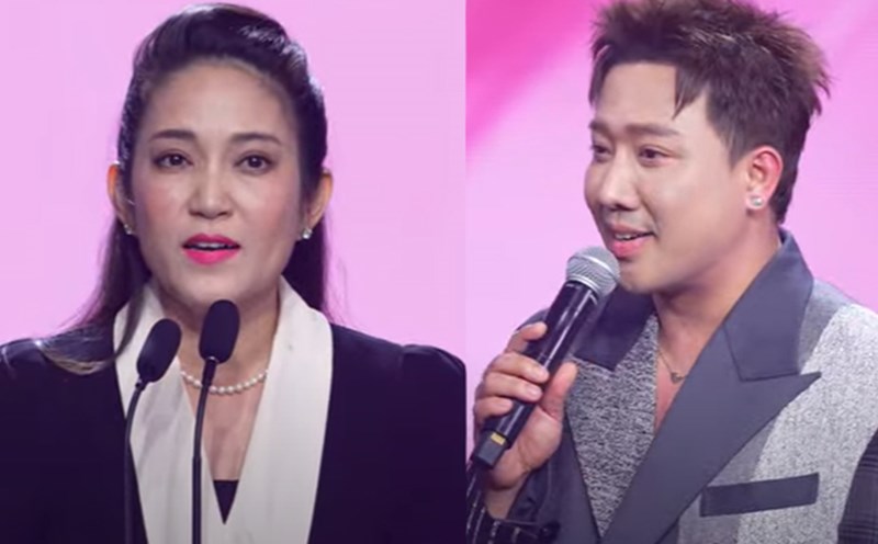 People's Artist Thanh Thuy and MC Tran Thanh at the "Em xinh say hi" awards ceremony. Photo from video