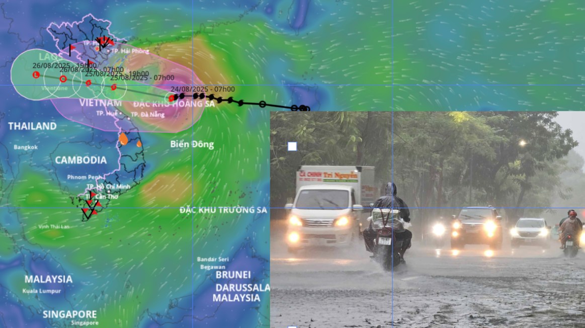 Storm No. 5 is forecast to cause widespread heavy rain from tonight, August 24. Storm location source: Vietnam Disaster Monitoring System