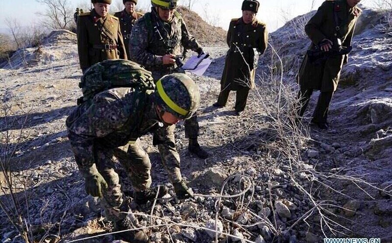 South Korean and North Korean soldiers during an operation in theDMZ in 2018. Photo: Xinhua